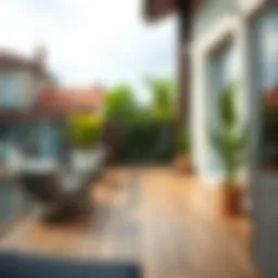 Elegant wooden-textured balcony flooring showcasing aesthetic appeal