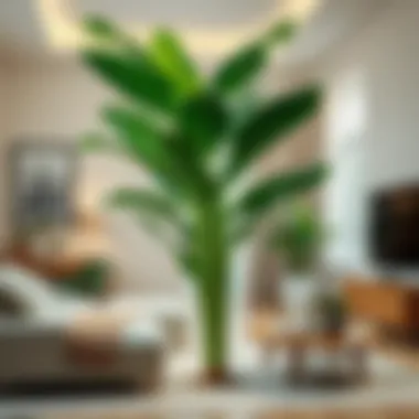 Artificial banana tree enhancing modern interior decor