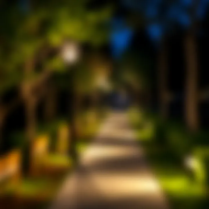 Pathway illuminated with stylish outdoor lights