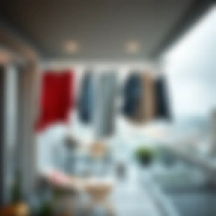 Functional use of a ceiling clothes drying rack in a modern balcony
