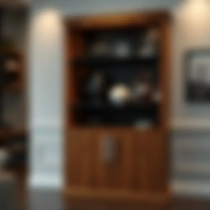 Elegant wooden bar cabinet showcasing sleek design and ample storage.