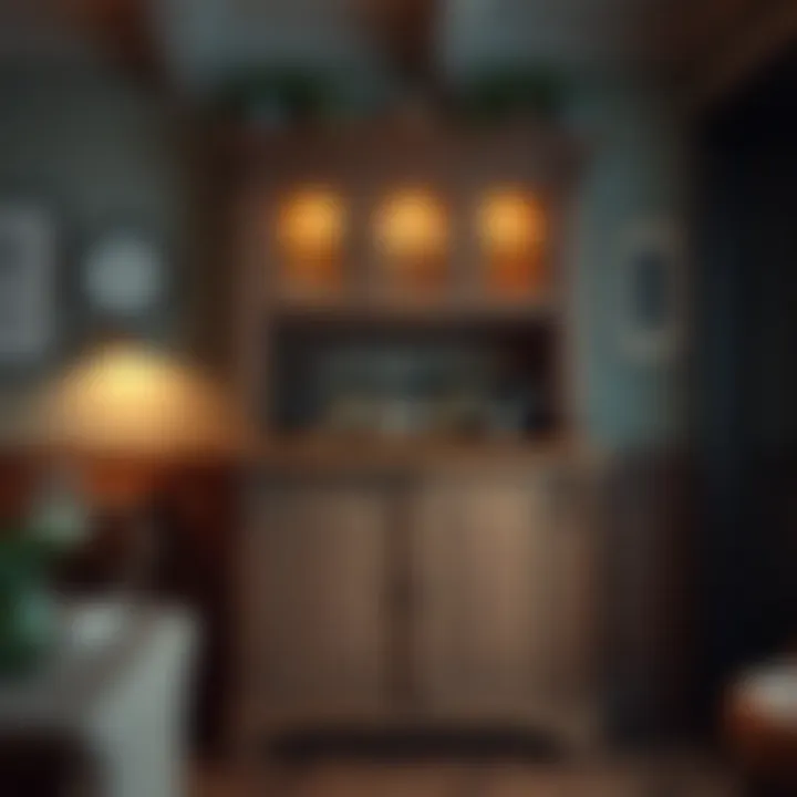 Rustic bar cabinet with vintage charm, perfect for cozy settings.