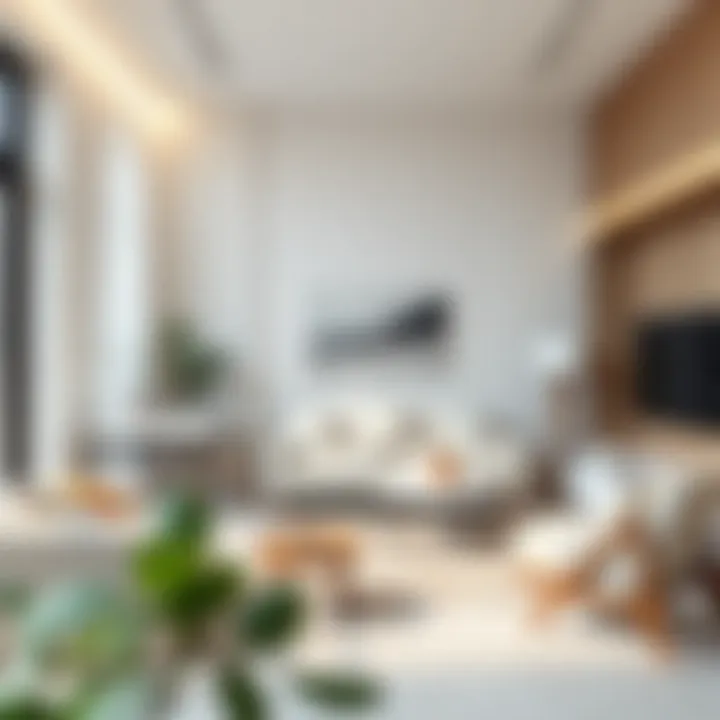 Modern Living Space with White American Service Aesthetics Modern living space featuring white American service decor