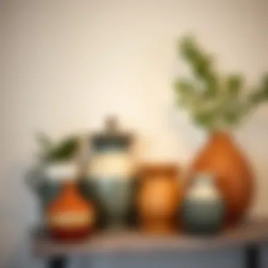 Stylish Arrangement of Ceramic Pots on a Shelf Stylish ceramic pots arranged on a decorative shelf
