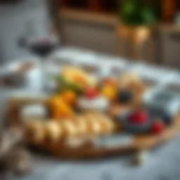 Elegant cheese platter featuring assorted cheeses and fruits