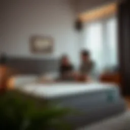 A couple discussing mattress options in a cozy bedroom setting