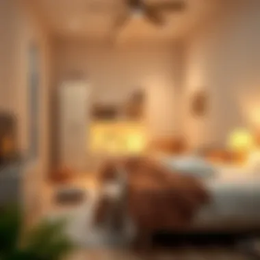 Cozy bedroom setup with white wooden furniture and soft lighting