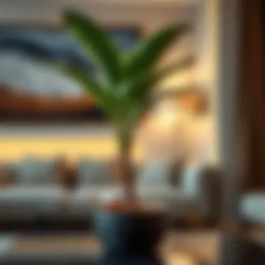 Decorative arrangement featuring a banana tree in a stylish setting
