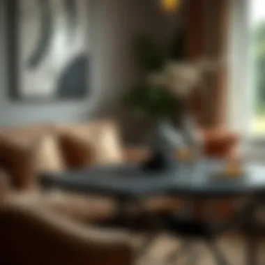 Stylish Iron Table in Cozy Interior Stylish iron table with decorative elements in a cozy interior setting