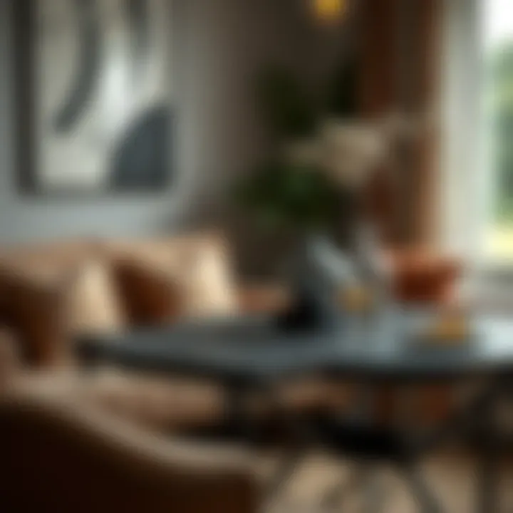 Stylish Iron Table in Cozy Interior Stylish iron table with decorative elements in a cozy interior setting