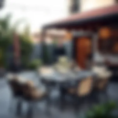 Chic Outdoor Dining Area Iron furniture creating a chic outdoor dining area