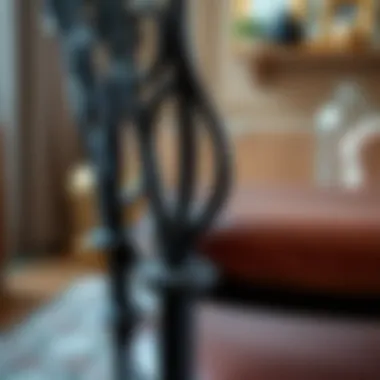 Intricate Ironwork Detailing Close-up of intricate ironwork detailing on a dining chair