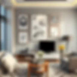 Contemporary wall art arrangement in a living room