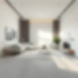 Elegant minimalistic room featuring a white flat rug