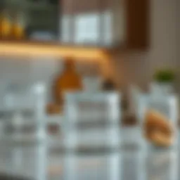 Elegant glass storage containers arranged on a kitchen counter