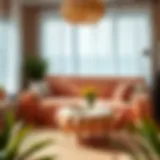 Elegant summer sofa cover in bright colors