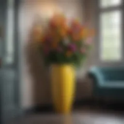 Elegant tall planter showcasing vibrant flowers