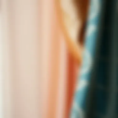 Close-up of fabric textures and patterns used in double curtains for interior decor