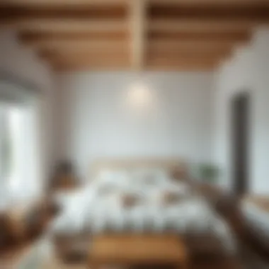 Functional layout of a white wooden bedroom maximizing space