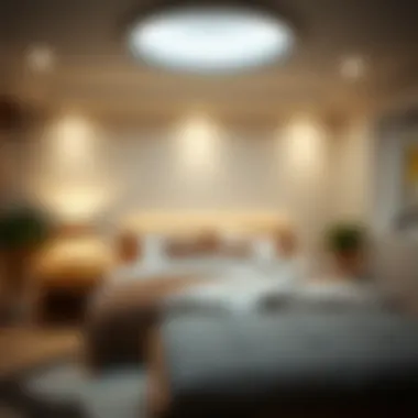 Cozy Bedroom Ambiance with Recessed LED Lighting Cozy ambiance created by recessed LED lights in a bedroom