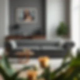 Elegant grey cream Chesterfield sofa in a modern living room