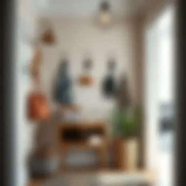 Stylish entryway with decorative hooks and organizational elements