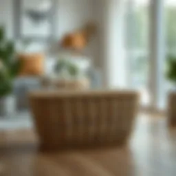 Stylish decorative closed basket box in a modern interior setting