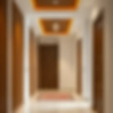 Elegant Corridor with Wooden Slat Designs Elegant corridor with wooden slat designs