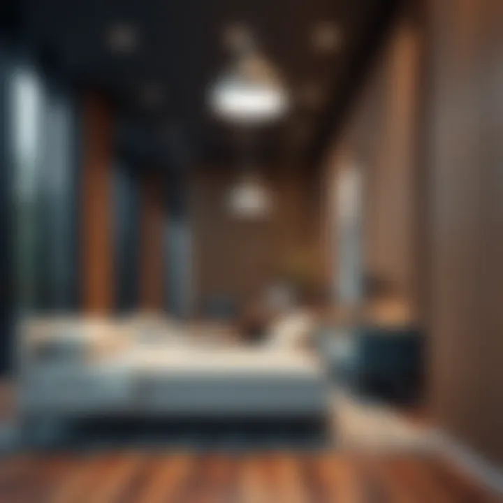 Modern Interior Showcasing Slat Lighting Features Modern interior showcasing slat lighting features