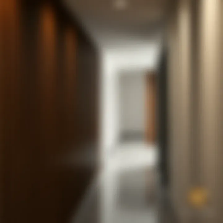 Sophisticated Slat Patterns Enhancing Hallway Aesthetics Sophisticated slat patterns enhancing hallway aesthetics