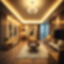 Elegant living room illuminated with LED strip lights