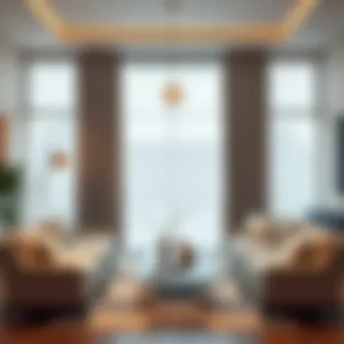 Stylish living room featuring double curtains that enhance aesthetic appeal