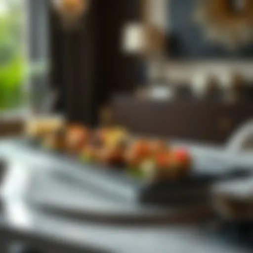 Elegant long serving platter with gourmet appetizers