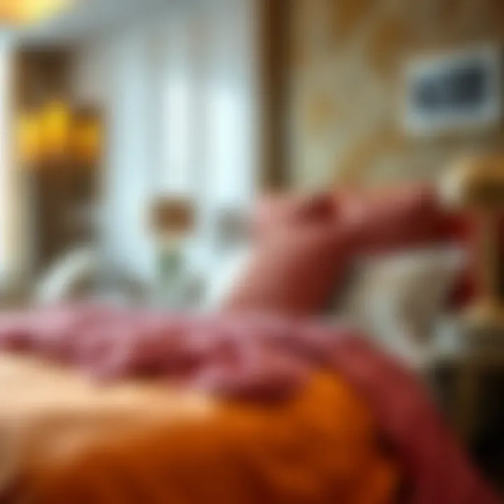 Luxurious bedding with colorful sheets enhancing room aesthetics