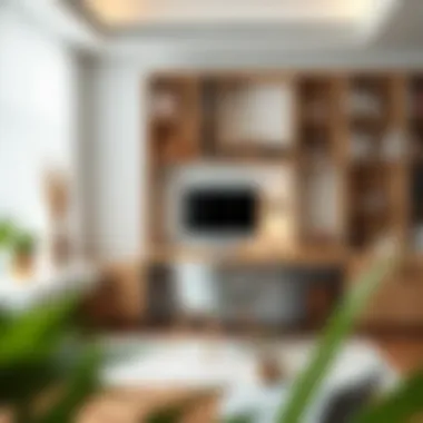 Elegant home office setup featuring a minimalist desk and bookshelves