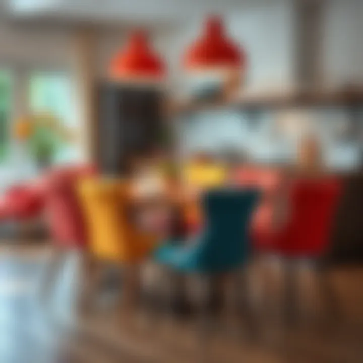 Colorful Upholstered Chairs Colorful upholstered dining chairs adding flair to a kitchen