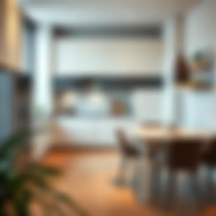 Minimalist Kitchen Setup Minimalist kitchen setup with sleek chairs