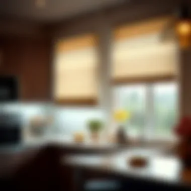 Showcasing Unique Roller Blind Designs in a Kitchen A stylish kitchen showcasing various roller blind designs