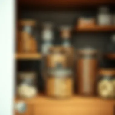 Glass storage containers displayed in a beautifully organized pantry