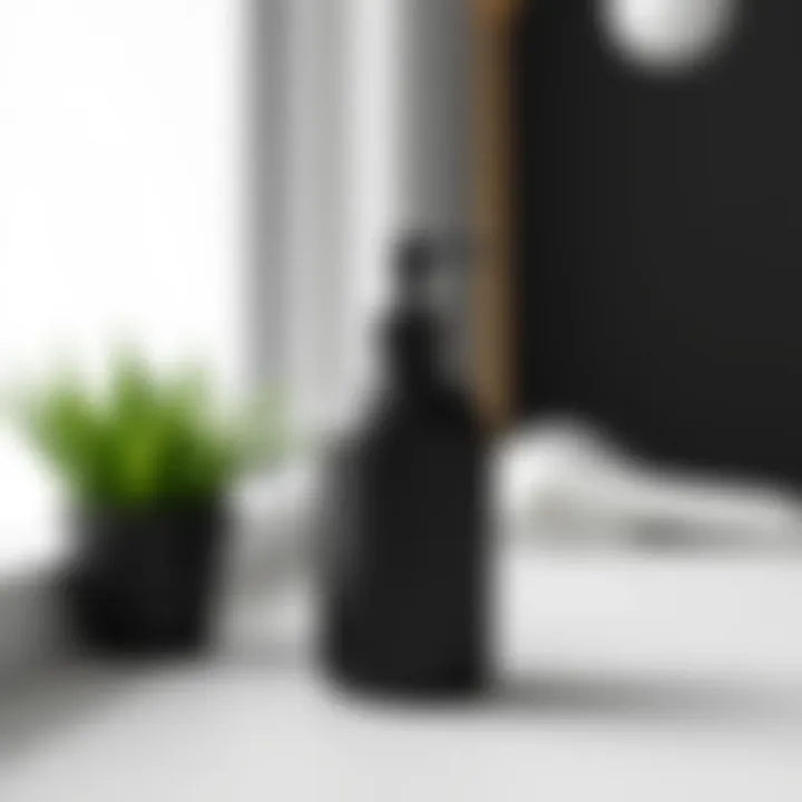 Minimalist black liquid soap dispenser complementing interior design