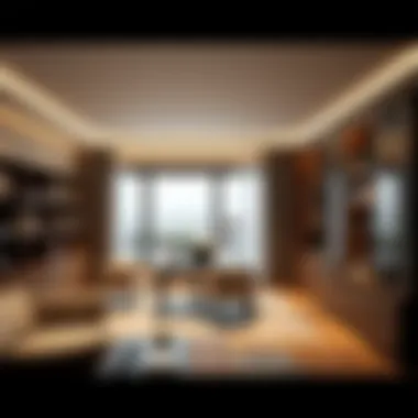 Sophisticated study area with integrated desk and library furniture