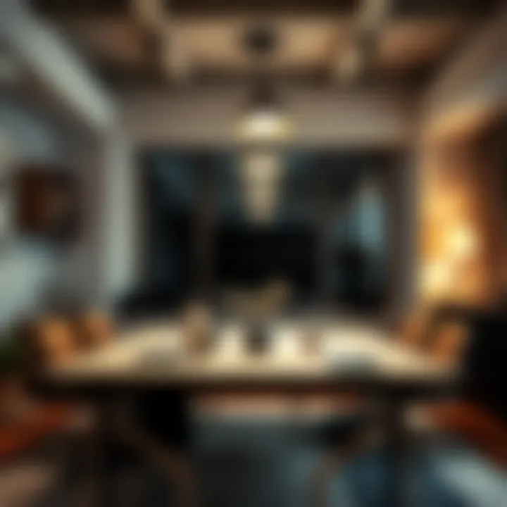 Contemporary Workspace with Stylish Spot Lamps Stylish spot lamps in a contemporary workspace