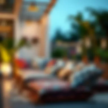 Outdoor Cushion Elegance A stylish outdoor area enhanced by colorful decorative floor cushions.