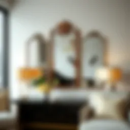 Elegant triple mirror reflecting modern decor