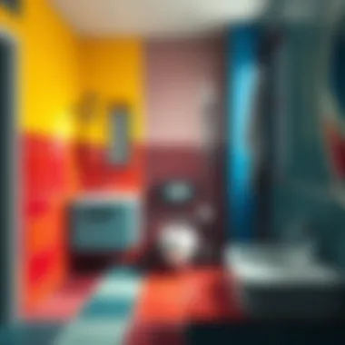 Vibrant colored tiles arranged in a stylish bathroom setting