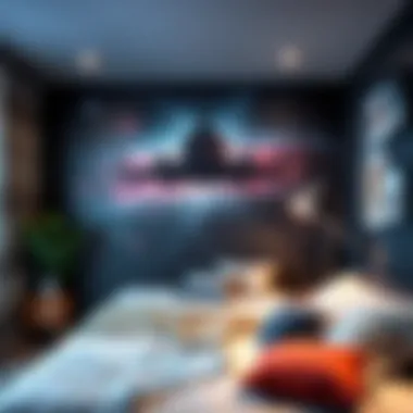 A mural featuring a galaxy theme, creating a dreamy atmosphere in a teenager's bedroom.