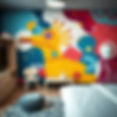 A vibrant mural depicting an abstract design, enhancing the creativity of a youth room.