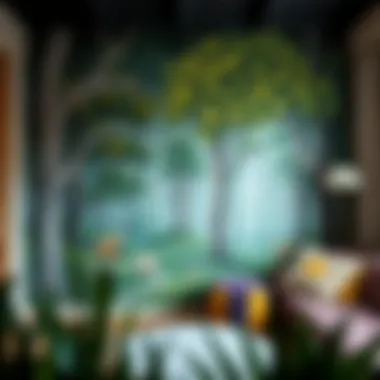 A whimsical forest scene painted on a wall, inspiring imagination in a teenager's space.